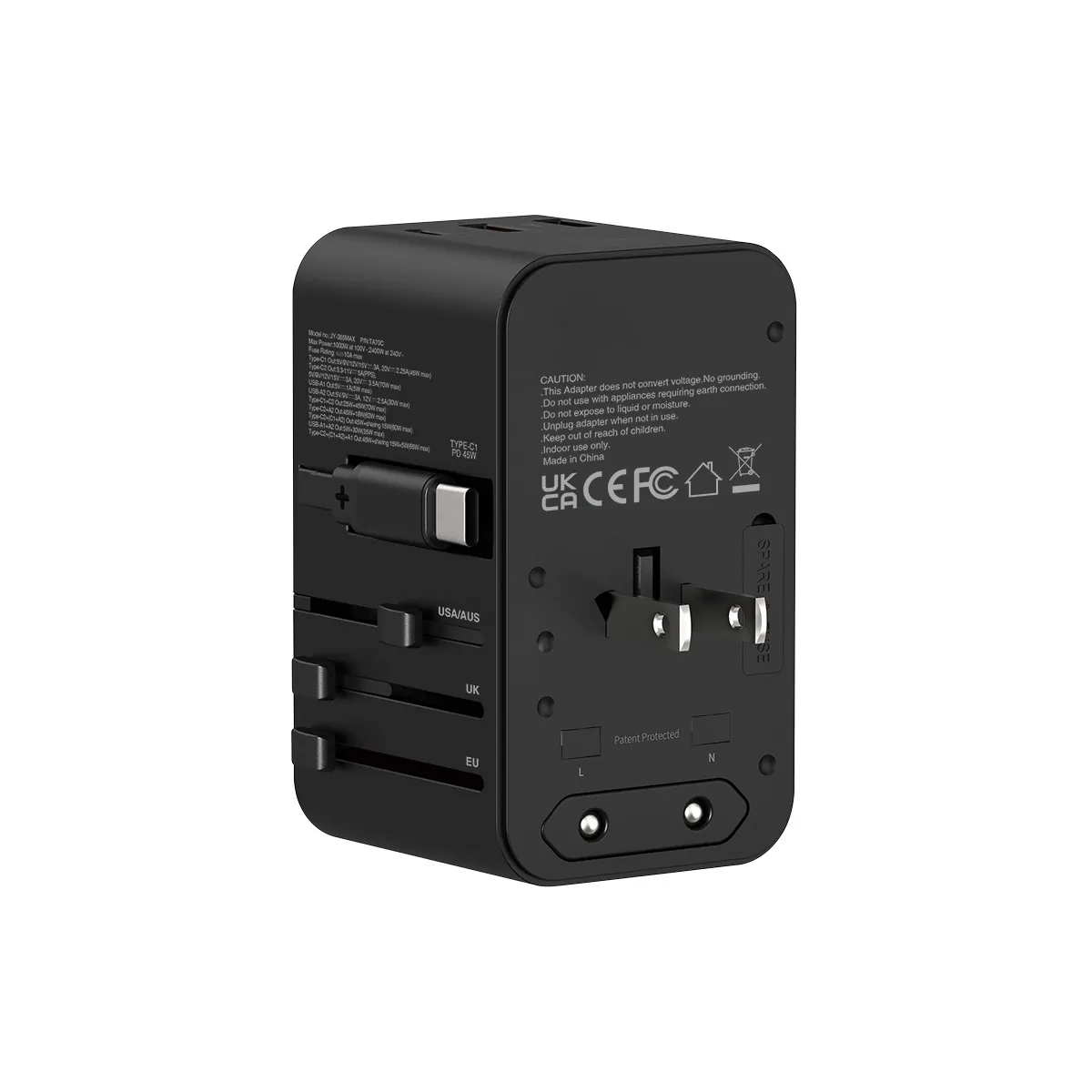 Travel Adaptor With Built-in Cable & 70W GaN Charger Ports