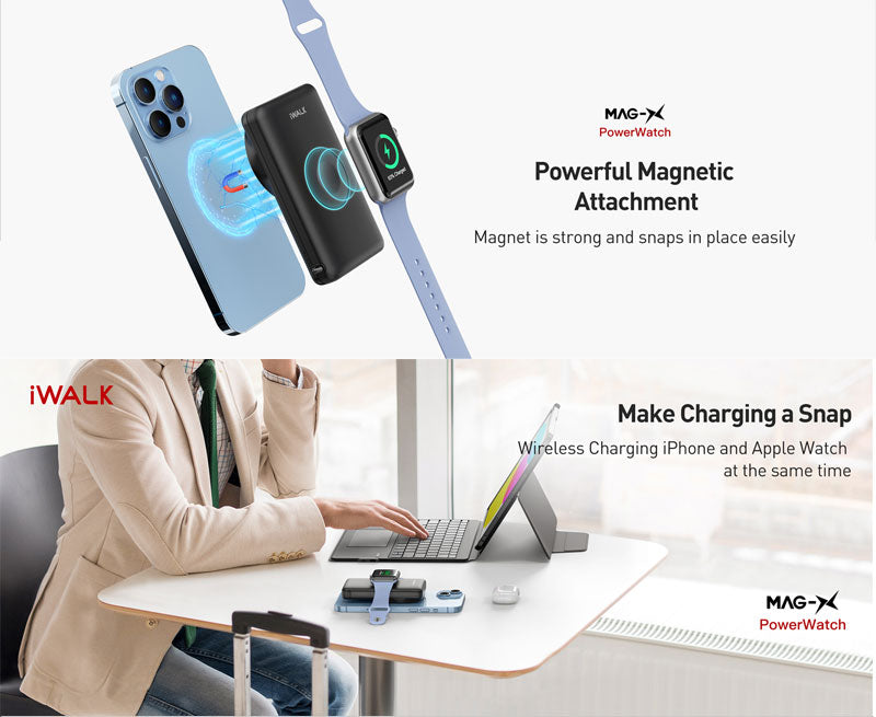iWalk MAG-X Magnetic Wireless 10000 Mah Power Bank with Apple Watch charging port